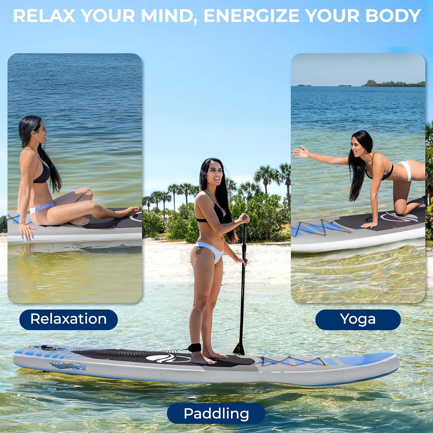 SereneLife Inflatable Stand Up Paddle Board with Premium SUP Accessories – Wide Stable Design with Non-Slip EVA Deck Pad for Adults and Youth of All Skill Levels, 350 lbs Capacity