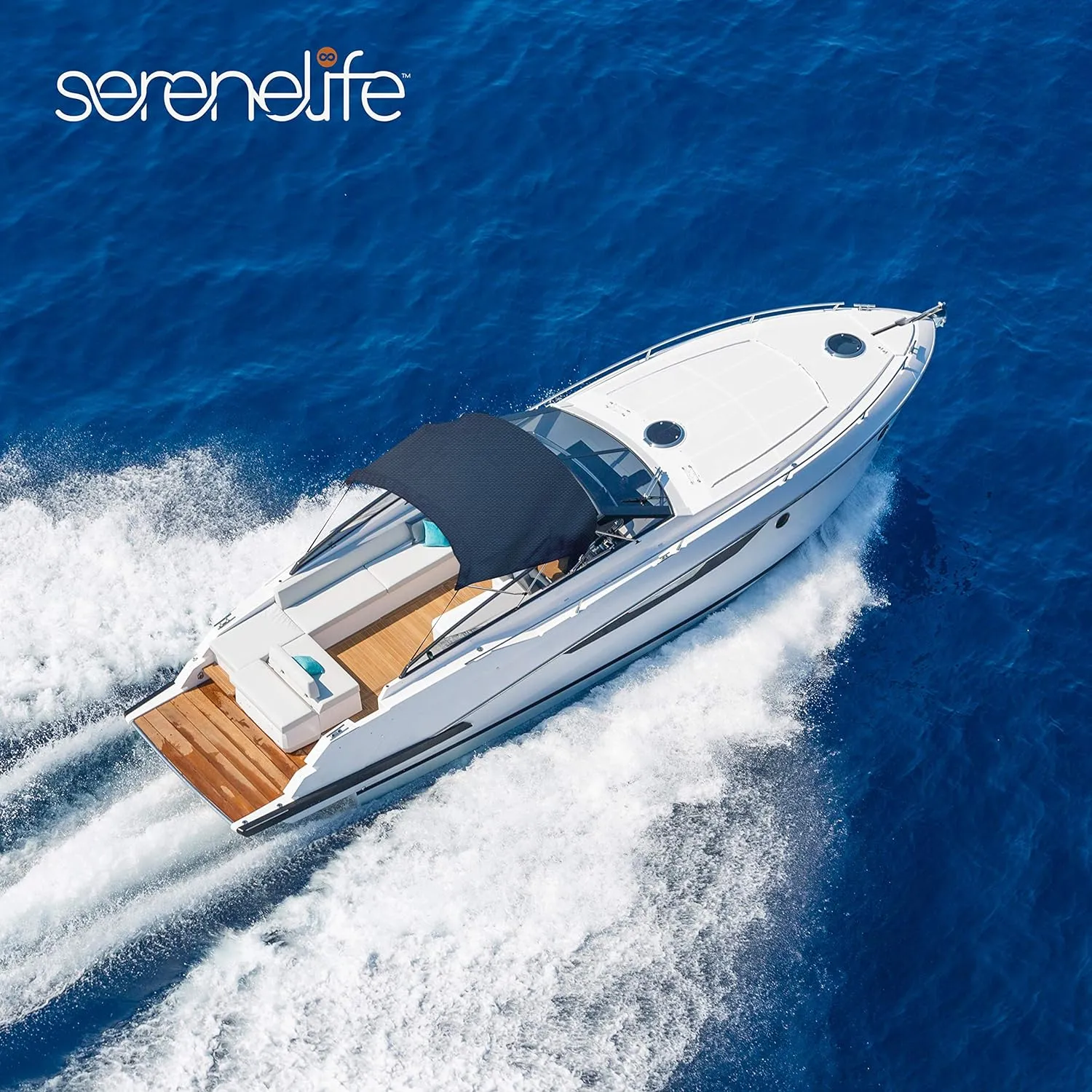 SereneLife Waterproof Boat Bimini Top Cover-67-72'W 3 Bow Bimini Top Canvas Sun Shade Boat Canopy 1' Double Wall Alu Frame Tube,2 Straps 2 Rear Support Poles,Storage Boot-SLBT3NAV672(Navy Blue)