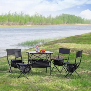 Set of 5 Folding Outdoor Table and Chairs, Lightweight Aluminum Roll-Up Table and Steel Frame Chairs with Storage Bag and Feet, 280 lbs Capacity, for Camping Picnics Beach Backyard BBQ Patio