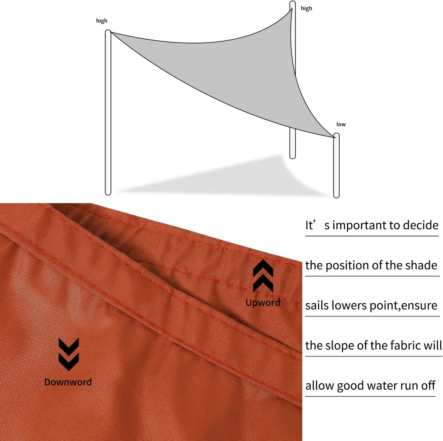 Shade Sail Waterproof Sun Canopy Triangle 6'5''x 6'5''x 6'5'' Shade Sails UV Block for Patio Backyard Lawn Yard in Color Rust Red
