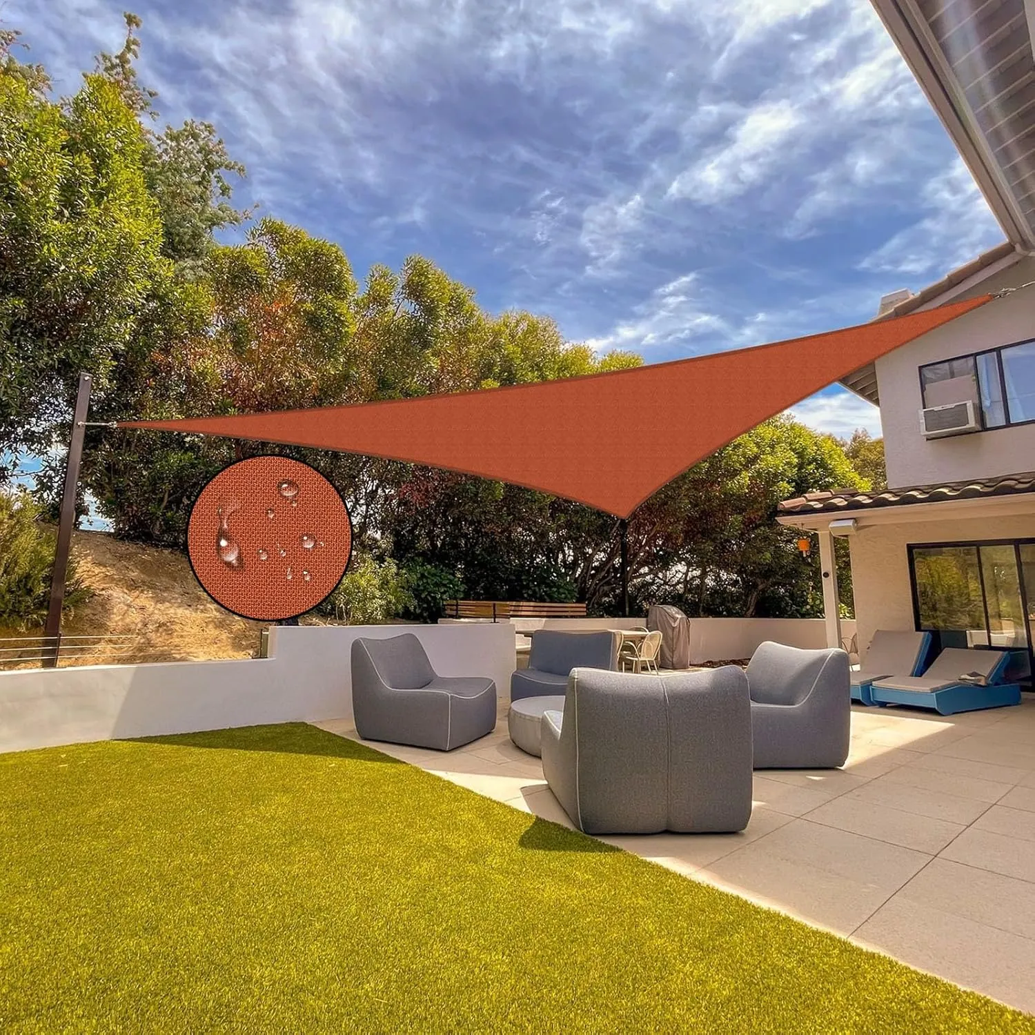 Shade Sail Waterproof Sun Canopy Triangle 6'5''x 6'5''x 6'5'' Shade Sails UV Block for Patio Backyard Lawn Yard in Color Rust Red