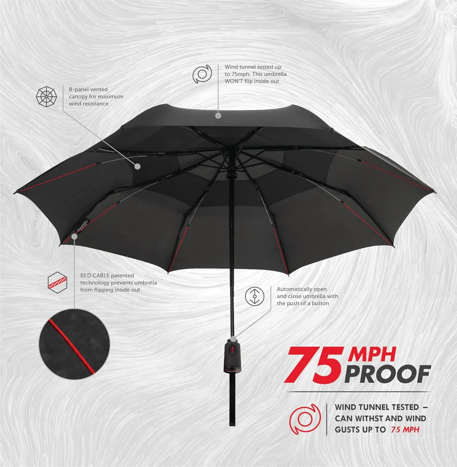ShedRain Vortex Automatic Compact Folding Windproof Travel Umbrella – Push Button Open & Close - Rain & Windproof Vented Double Canopy – Protect from Rain, Sun & Wind - Wind Tunnel Tested to 75 mph