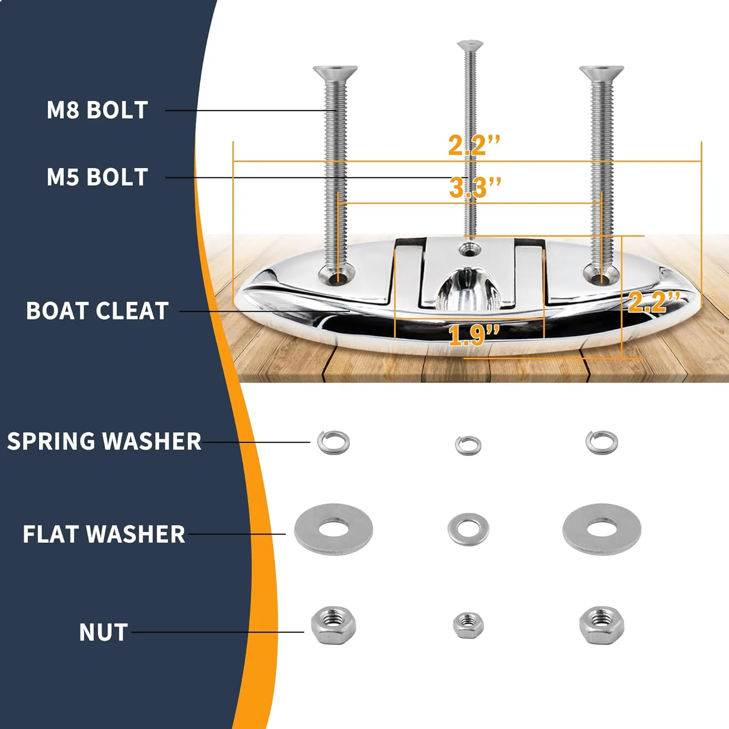 SHENGHUISS Folding Boat Cleat 316 Stainless Steel Cleat Flip Up Boat Dock Cleats (5"/6"/8")