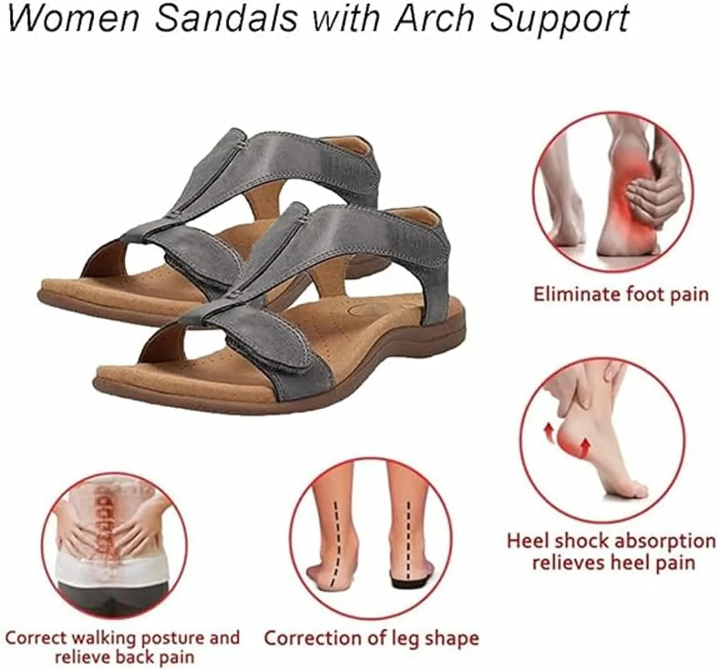 Shoeshome Comfy Orthotic Sandals, 2025 New Walking Sandals Women Arch Support, Slip-On Open Toe Leather Wedge Sandal