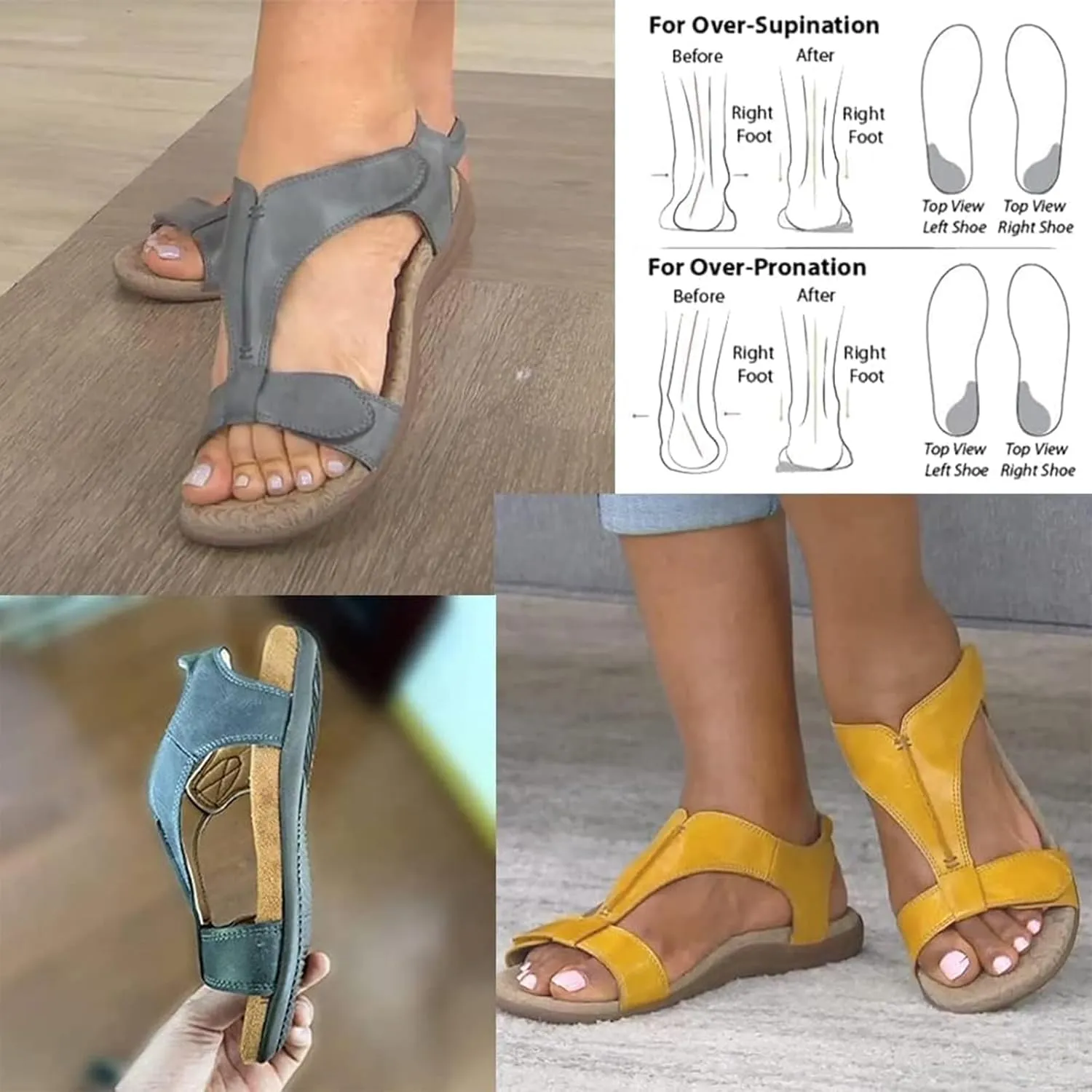 Shoeshome Comfy Orthotic Sandals, 2025 New Walking Sandals Women Arch Support, Slip-On Open Toe Leather Wedge Sandal