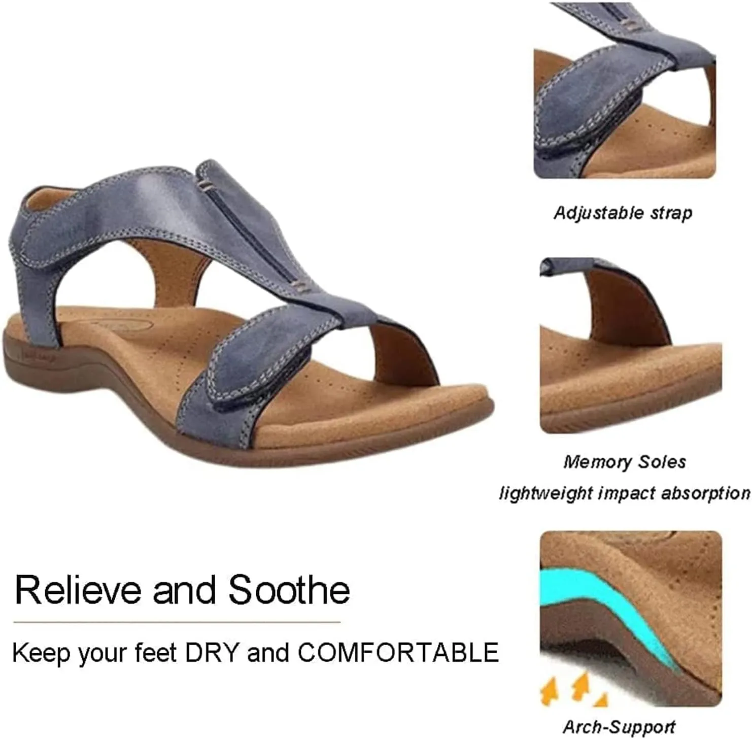 Shoeshome Comfy Orthotic Sandals, 2025 New Walking Sandals Women Arch Support, Slip-On Open Toe Leather Wedge Sandal