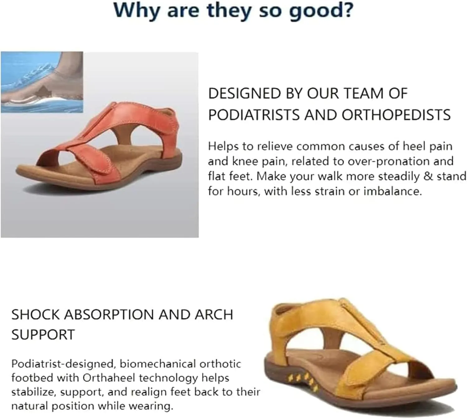 Shoeshome Comfy Orthotic Sandals, 2025 New Walking Sandals Women Arch Support, Slip-On Open Toe Leather Wedge Sandal