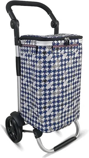 Shopping Trolley, 40L Foldable Multifunctional Push Tote Trolley Bag On Wheels, Aluminum Alloy & Oxford Cloth, Blue, 25kg Capacity, 45*35*92.5cm