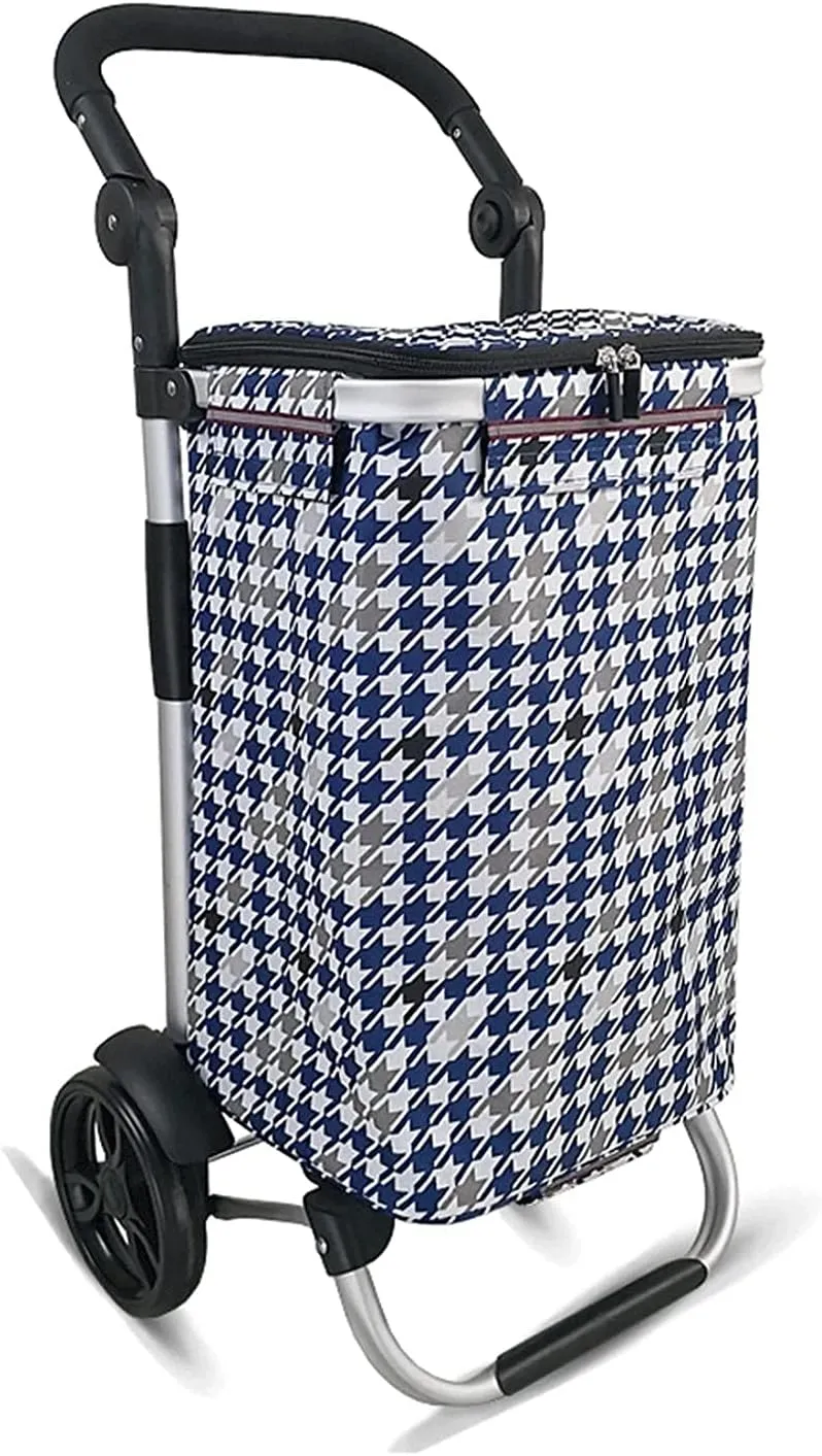 Shopping Trolley, 40L Foldable Multifunctional Push Tote Trolley Bag On Wheels, Aluminum Alloy & Oxford Cloth, Blue, 25kg Capacity, 45*35*92.5cm