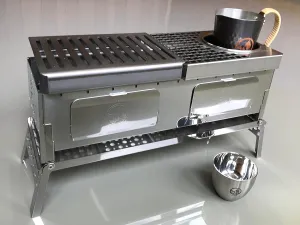 Sho's B-VI-DUO, Compact Hibachi Grill "KAN"(hot sake) Grill set, foldable hibachi, sake warm & grill plate, carafe, cup