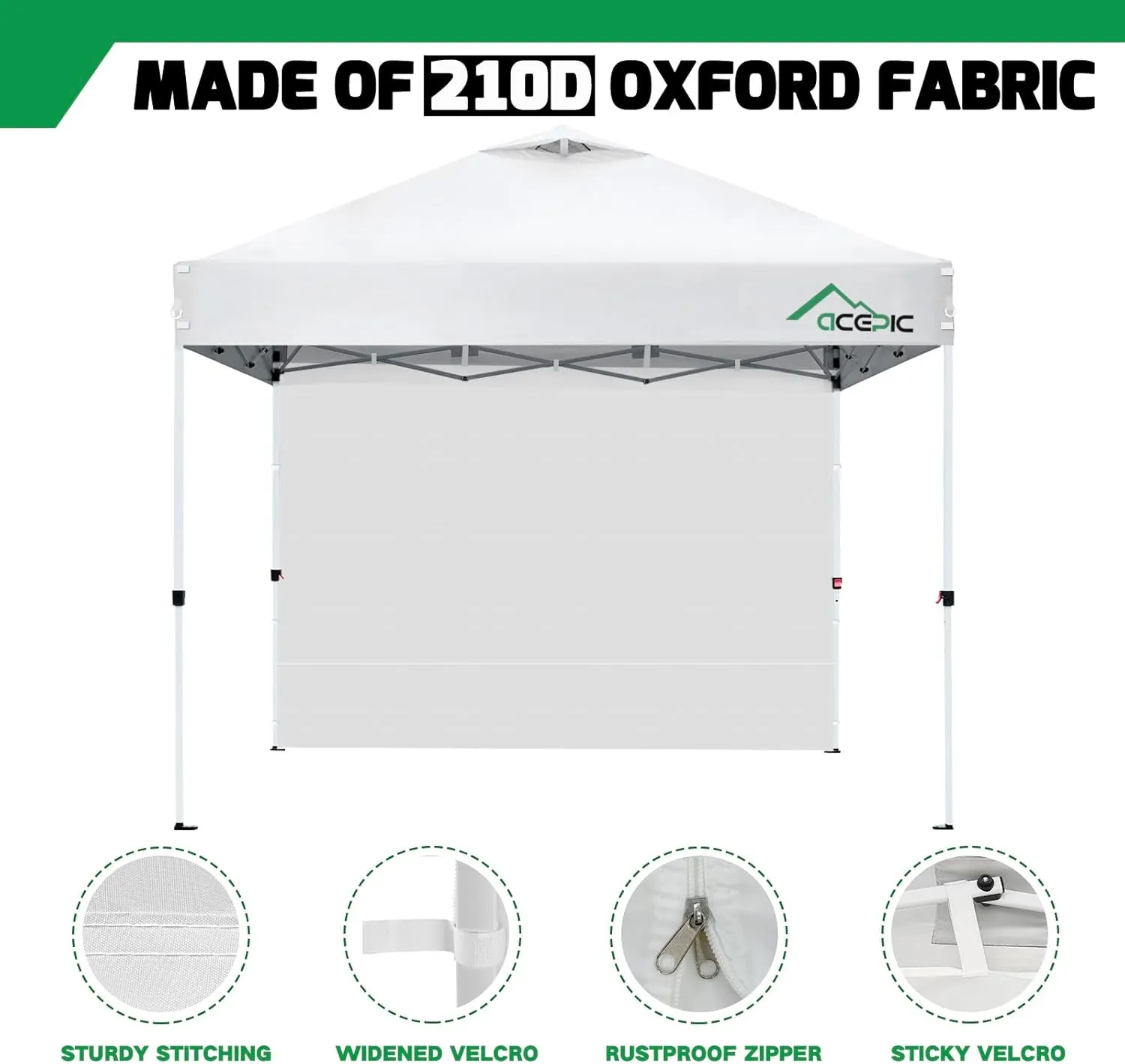 Sidewalls for 10x10 Pop Up Canopy, 210D Polyester Waterproof Canopy Sidewalls with UV Protection, Sunwall Only (White, 10X10 3PCS)