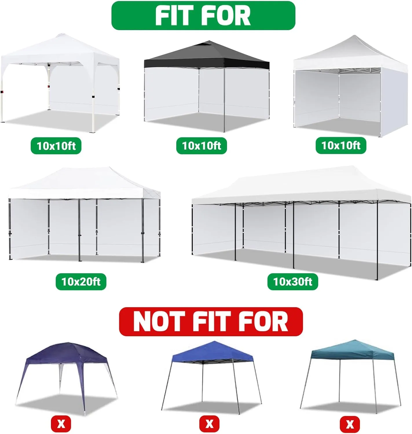 Sidewalls for 10x10 Pop Up Canopy, 210D Polyester Waterproof Canopy Sidewalls with UV Protection, Sunwall Only (White, 10X10 3PCS)