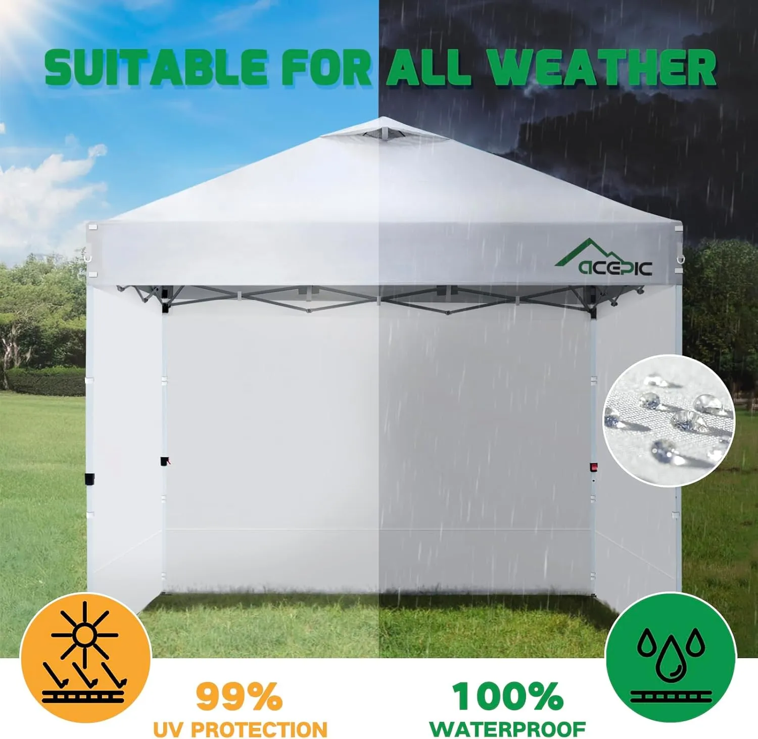 Sidewalls for 10x10 Pop Up Canopy, 210D Polyester Waterproof Canopy Sidewalls with UV Protection, Sunwall Only (White, 10X10 3PCS)