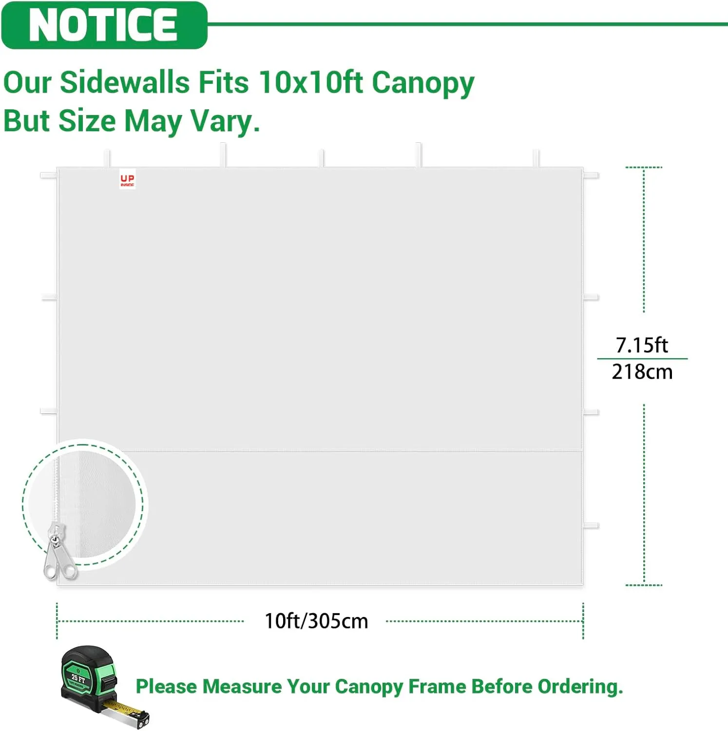 Sidewalls for 10x10 Pop Up Canopy, 210D Polyester Waterproof Canopy Sidewalls with UV Protection, Sunwall Only (White, 10X10 3PCS)
