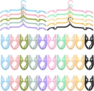 Sieral 40 Pcs Foldable Travel Hangers Plastic Portable Folding Clothes Hangers Cruise Ship Essentials for Travel Cruises Suitcase Dormitory School Hotel Women Laundry Coat Bag Drying(Multicolor)