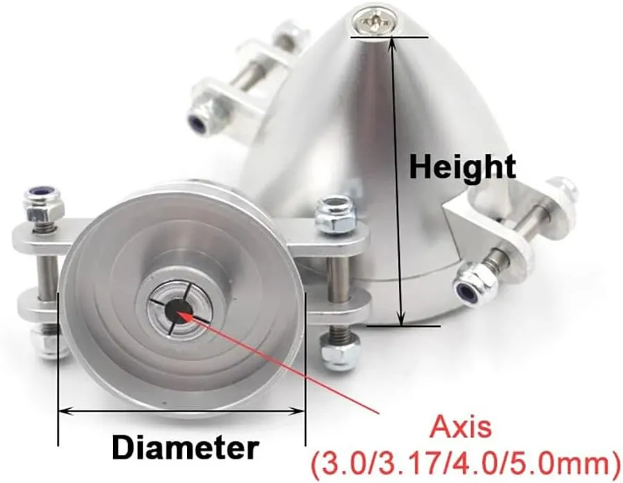 Silver Aluminum Alloy Folding Propeller Spinner Cover D28 D33 D38 D43 D48mm Shaft Diameter 3.0/3.17/4.0/5.0mm for RC Glider DIY (1PC D38 5.0mm)