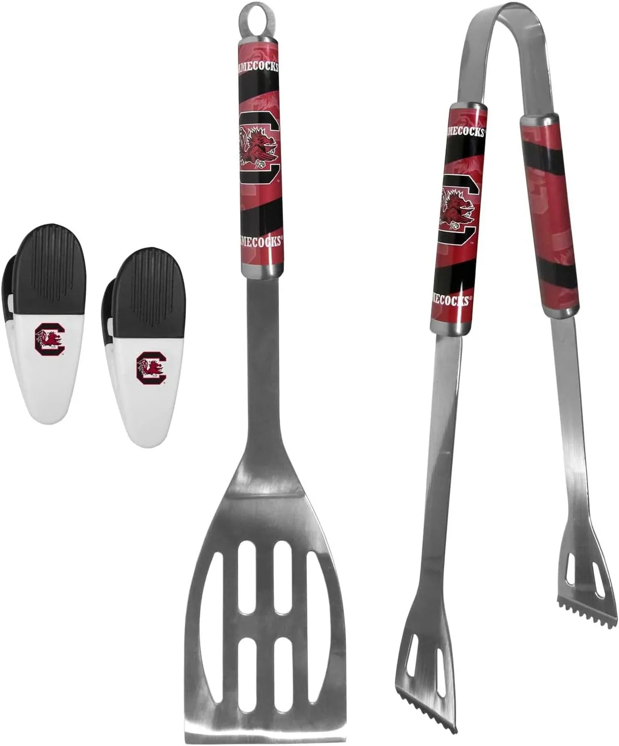 Siskiyou Collegiate University Two Piece Grilling Tools Set with 2 Magnet Chip Clips, College Tailgating Tools Bundle (Oklahoma Sooners - Chrome)