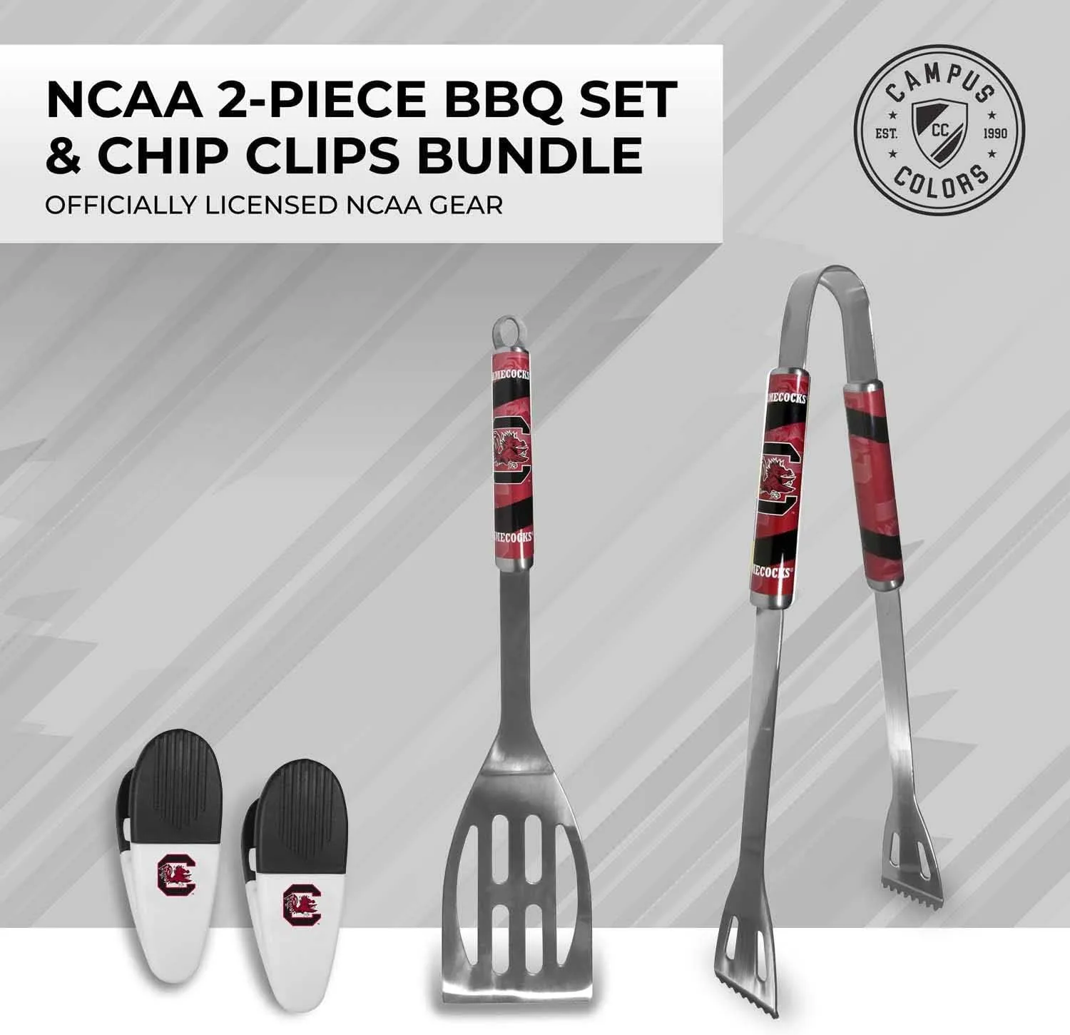 Siskiyou Collegiate University Two Piece Grilling Tools Set with 2 Magnet Chip Clips, College Tailgating Tools Bundle (Oklahoma Sooners - Chrome)