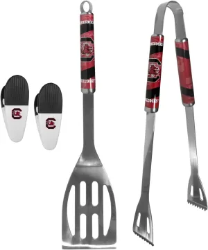 Siskiyou Collegiate University Two Piece Grilling Tools Set with 2 Magnet Chip Clips, College Tailgating Tools Bundle (Oklahoma Sooners - Chrome)