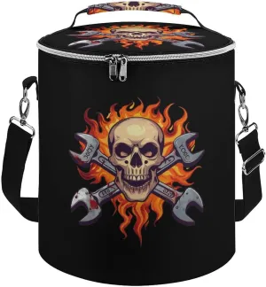 Skull Wrench Flames Mechanic Insulated Lunch Bag Reusable Cooler Tote Bag for Camping Picnic Beach Work