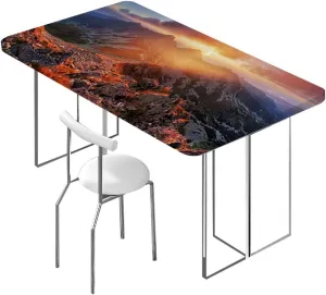 Slate Blue Orange Tablecloth for Folding Table Mountain Range with Creek Art Elastic Tablecloth for Rectangle Table for Outdoor Picnics Dining Holiday Aerial View Fits up 4 Foot Tables