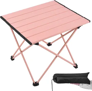 Small Folding Camping Table with Aluminum Table Top, Beach Table for Sand with Carrying Bag, Perfect for Outdoor, Picnic, BBQ, Cooking, Festival, Pink, HUT-48