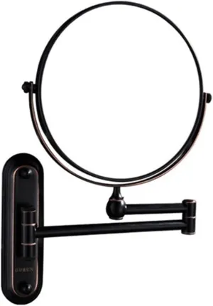 Small Mirror Travel Mirror Make up Mirror, Black Makeup Mirror Brass 3 x Magnifying Mirror Folding Bathroom Accessories Wall Mounted 360 Rotate Round Mirror (Color : Gold)