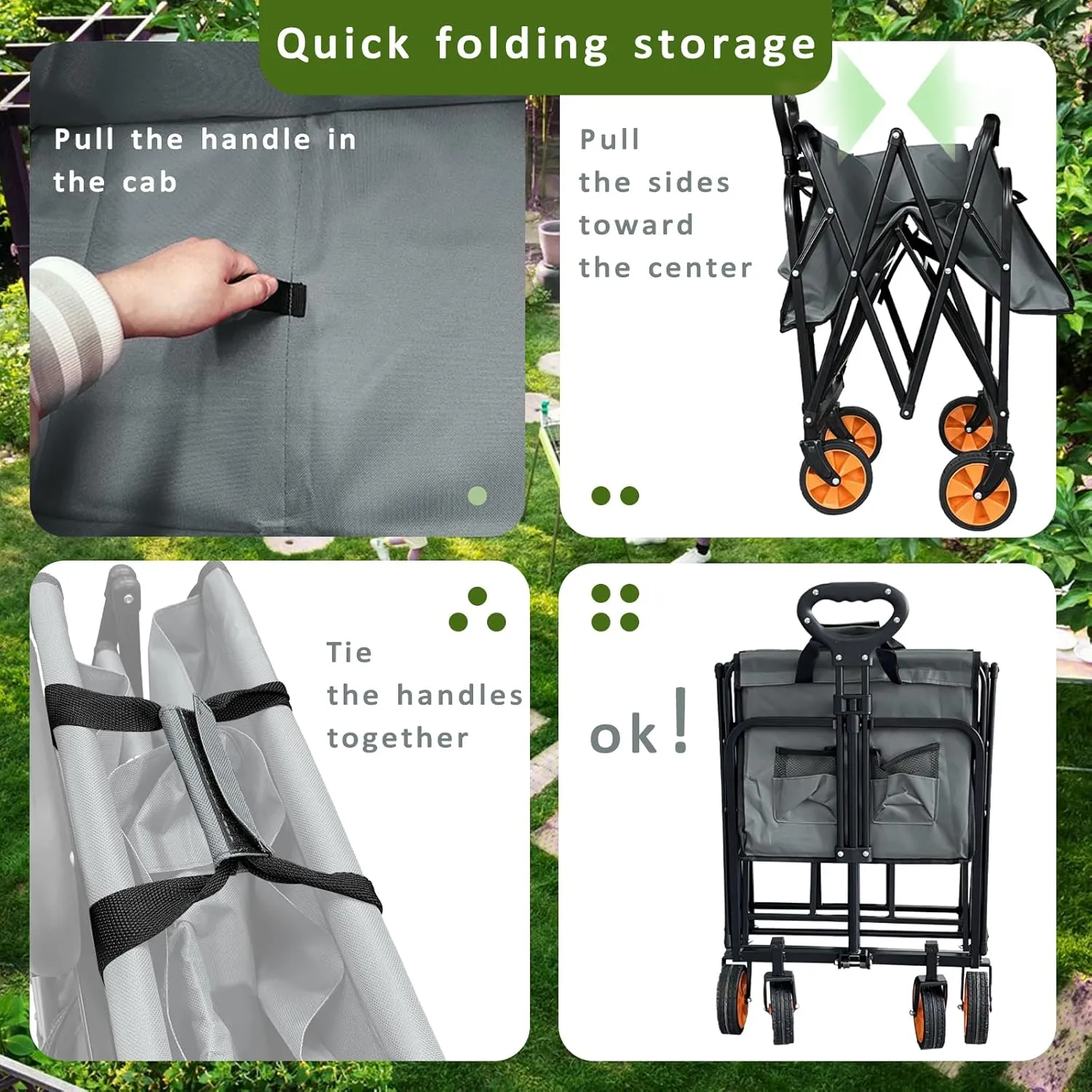 Small Tall Wagon Carts Collapsible/Folding/Foldable/for Apartment/Grocery/Travel/Camping/Shopping/Outdoor/Lightweight & Portable