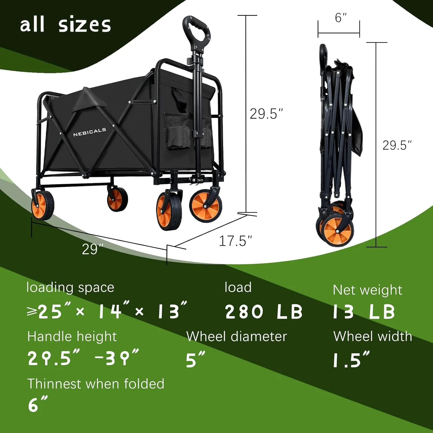 Small Tall Wagon Carts Collapsible/Folding/Foldable/for Apartment/Grocery/Travel/Camping/Shopping/Outdoor/Lightweight & Portable