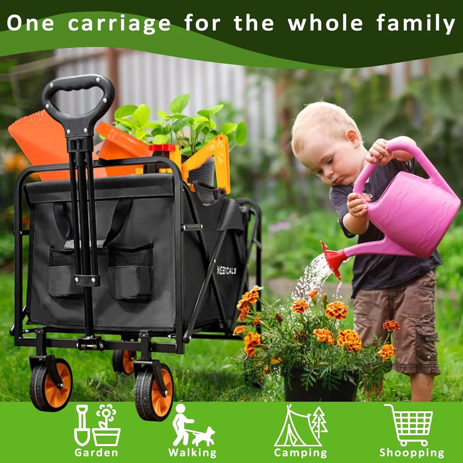 Small Tall Wagon Carts Collapsible/Folding/Foldable/for Apartment/Grocery/Travel/Camping/Shopping/Outdoor/Lightweight & Portable