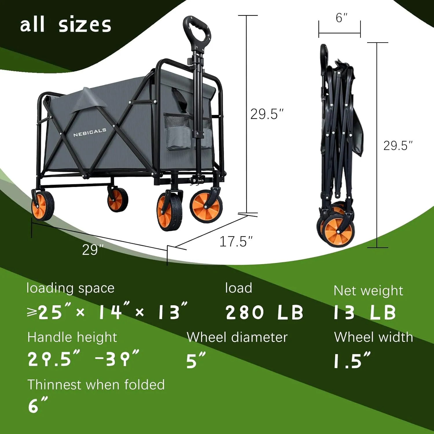 Small Tall Wagon Carts Collapsible/Folding/Foldable/for Apartment/Grocery/Travel/Camping/Shopping/Outdoor/Lightweight & Portable