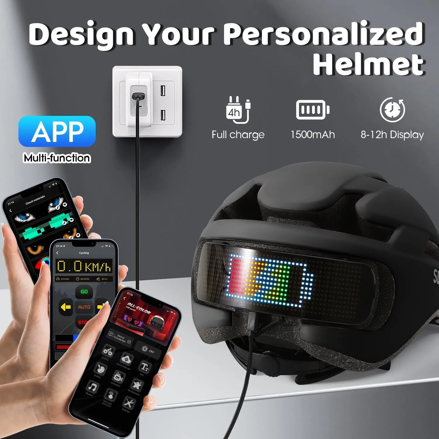 Smart Bike Helmet,Bicycle Helmet for Adults Teens with Personalized LED Lights,DIY Helmet with APP and Remote Control.(Men/Women)