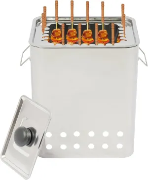 Smokeless Hanging Charcoal Grill with 26 Skewers, Square Stainless Steel Portable Barbecue BBQ Grill for Outdoor Camping/Travel/Backyard