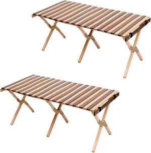 SOBOUR Folding Camping Table Portable Picnic Table Compact Camping Table Roll Up Desktop with Storage Carry Bag Great for Patio, 2 Pack
