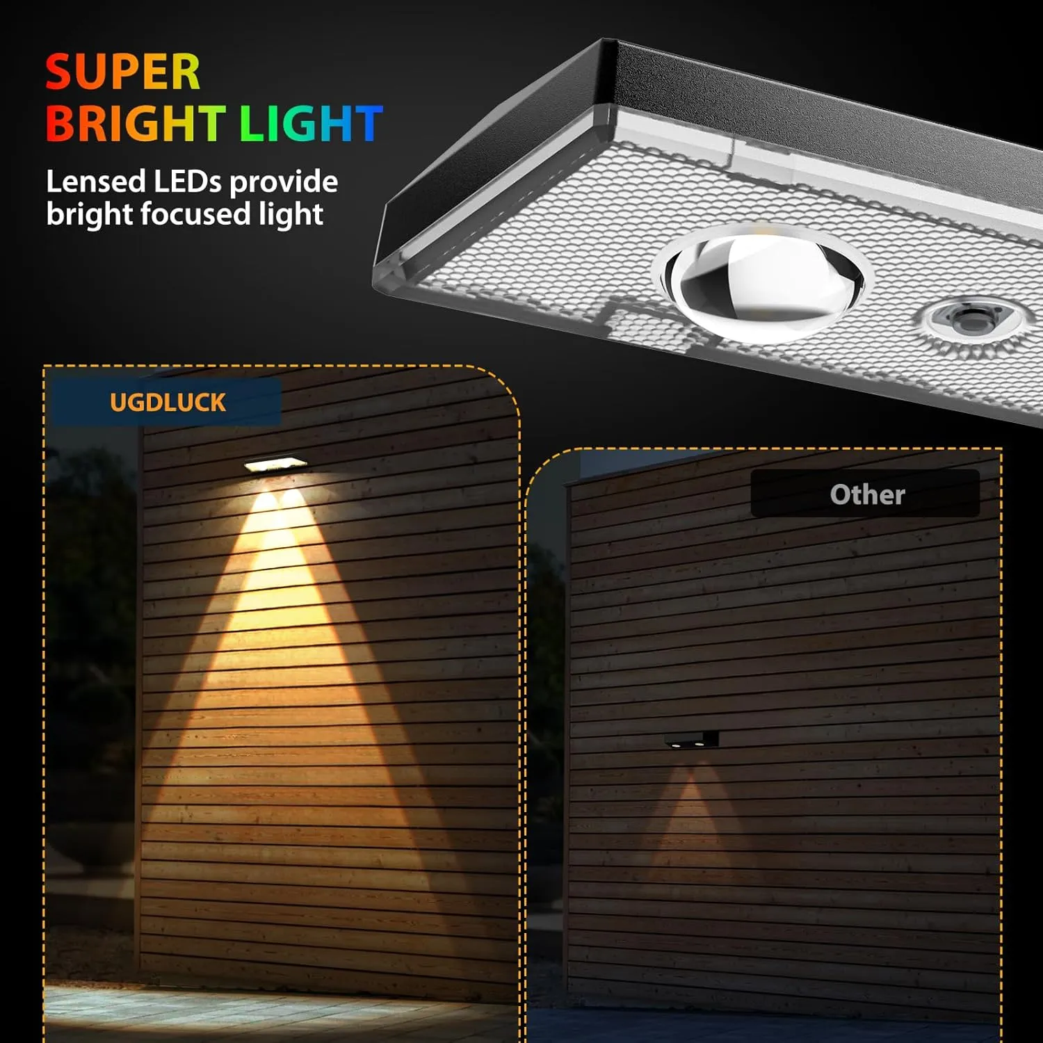 Solar Fence Lights ,RGB & Warm White & 6 Colors Bright Lens LED Dusk to Dawn Deck Light, Fence Solar Lights Outdoor Waterproof, Solar Outdoor Lights for Backyard/Railing/Wall/Step/Patio/Pool (12Pack)