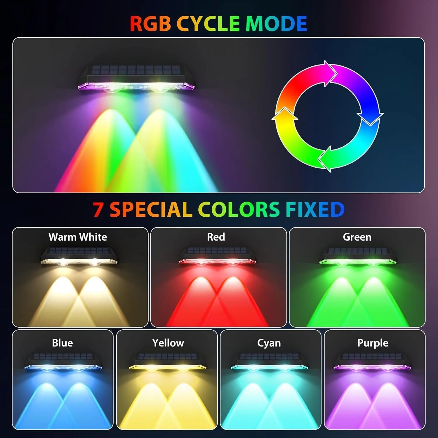 Solar Fence Lights ,RGB & Warm White & 6 Colors Bright Lens LED Dusk to Dawn Deck Light, Fence Solar Lights Outdoor Waterproof, Solar Outdoor Lights for Backyard/Railing/Wall/Step/Patio/Pool (12Pack)