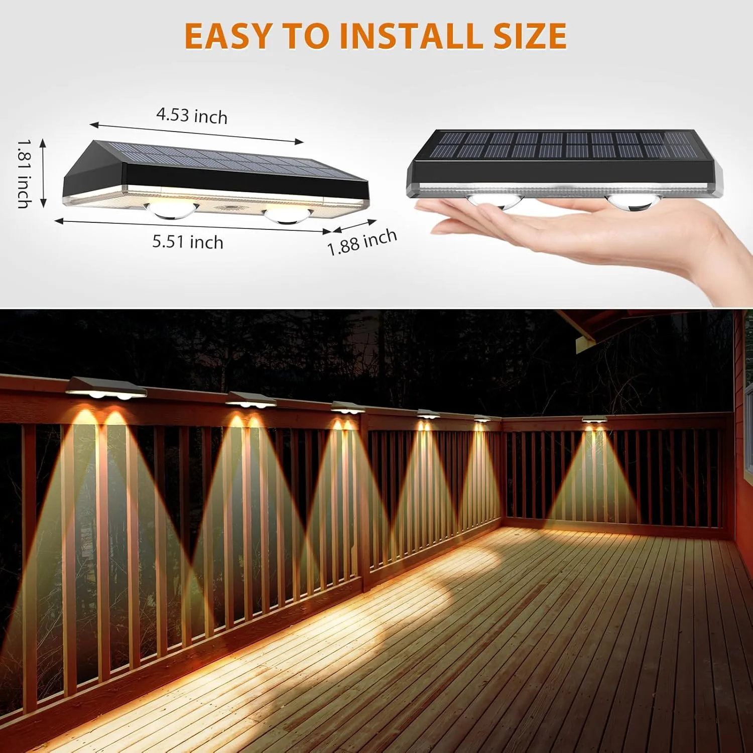 Solar Fence Lights ,RGB & Warm White & 6 Colors Bright Lens LED Dusk to Dawn Deck Light, Fence Solar Lights Outdoor Waterproof, Solar Outdoor Lights for Backyard/Railing/Wall/Step/Patio/Pool (12Pack)