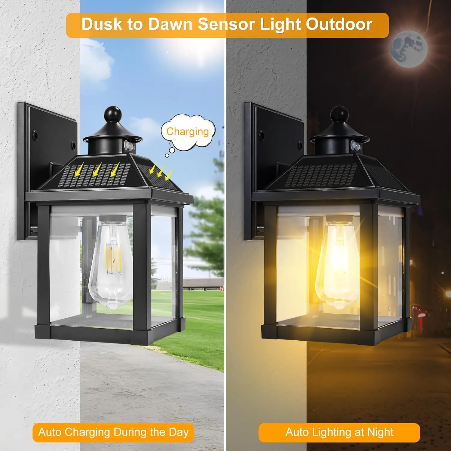 Solar Wall Lights Outdoor, Dusk to Dawn Porch Lights Fixture, Motion Sensor Exterior Solar Sconce Waterproof with 3 Lighting Modes Wall Mounted for Garage Patio Front Door Backyard Entryway