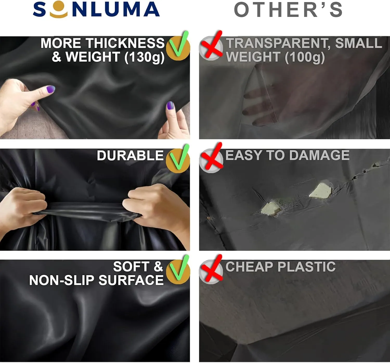 Sonluma 12 Pack 108" X 54" Black Premium Disposable Plastic Tablecloth for 8ft Long Rectangle Tables, Waterproof Covers for Indoor or Outdoor Events & Parties