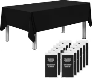 Sonluma 12 Pack 108" X 54" Black Premium Disposable Plastic Tablecloth for 8ft Long Rectangle Tables, Waterproof Covers for Indoor or Outdoor Events & Parties