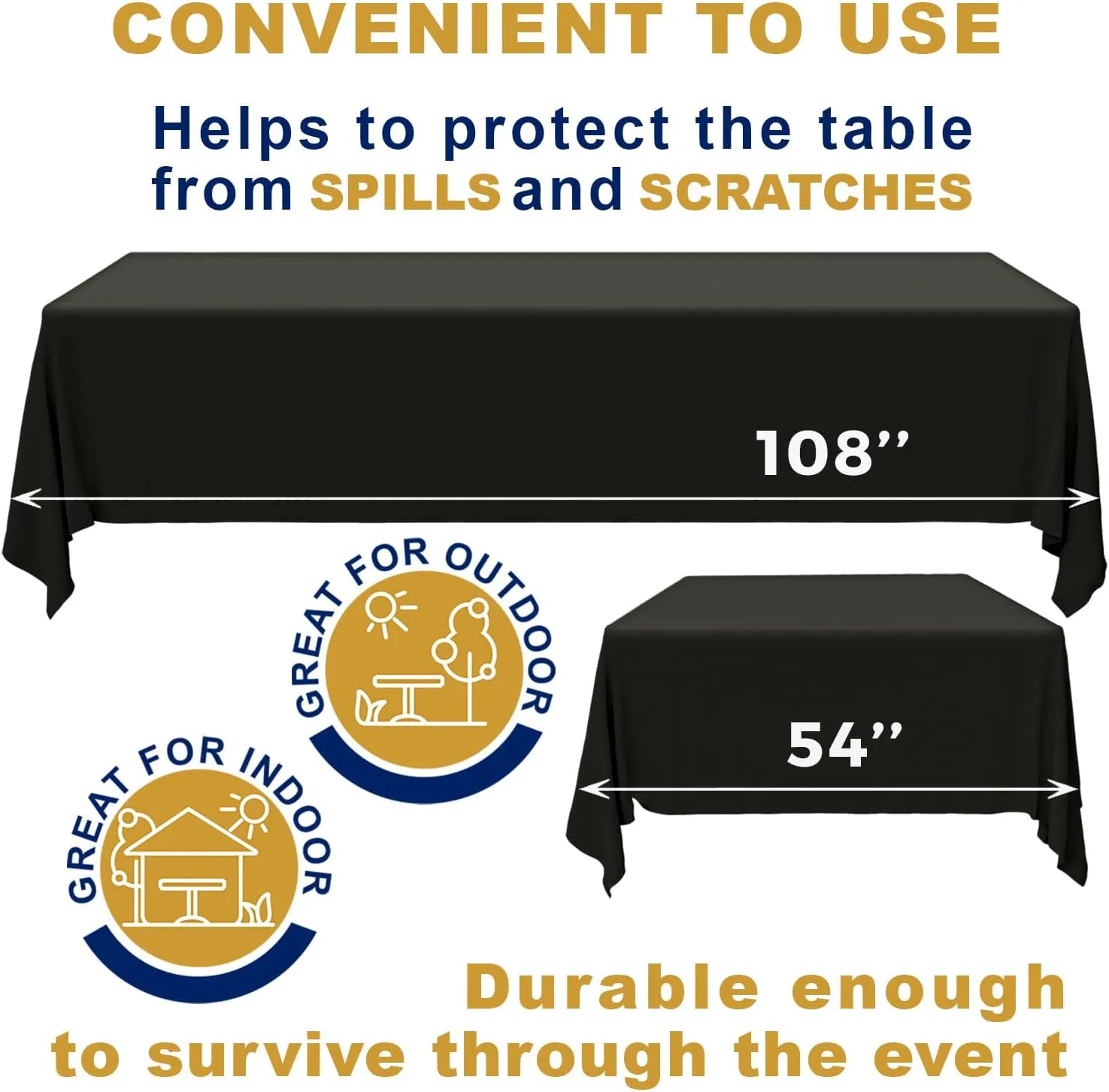 Sonluma 12 Pack 108" X 54" Black Premium Disposable Plastic Tablecloth for 8ft Long Rectangle Tables, Waterproof Covers for Indoor or Outdoor Events & Parties