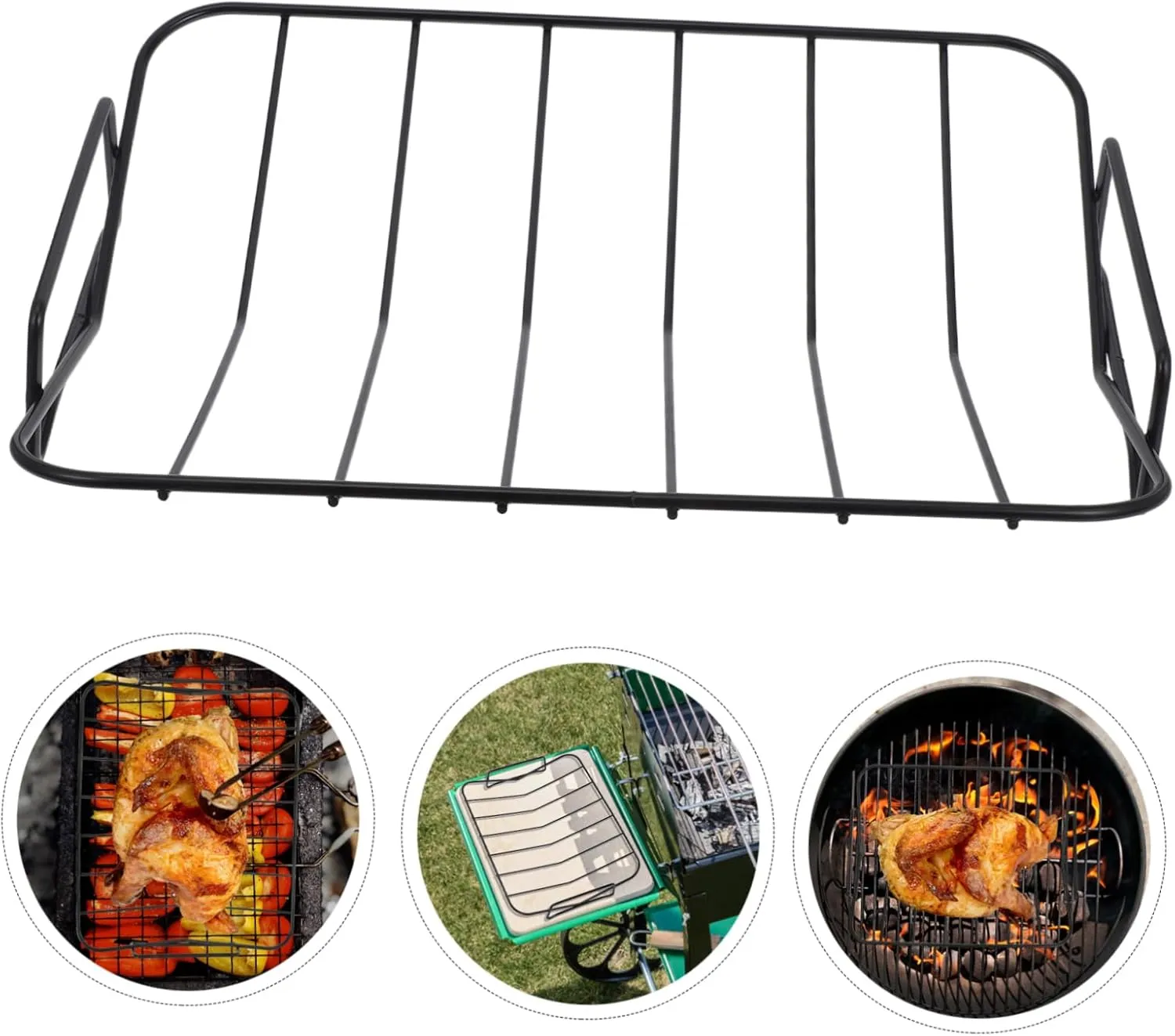 Sosoport Portable Grill Basket Multi-Functional Chicken Grill Rack for BBQ Rotisserie Kabob Nonstick Steel Chicken Cooking Rack