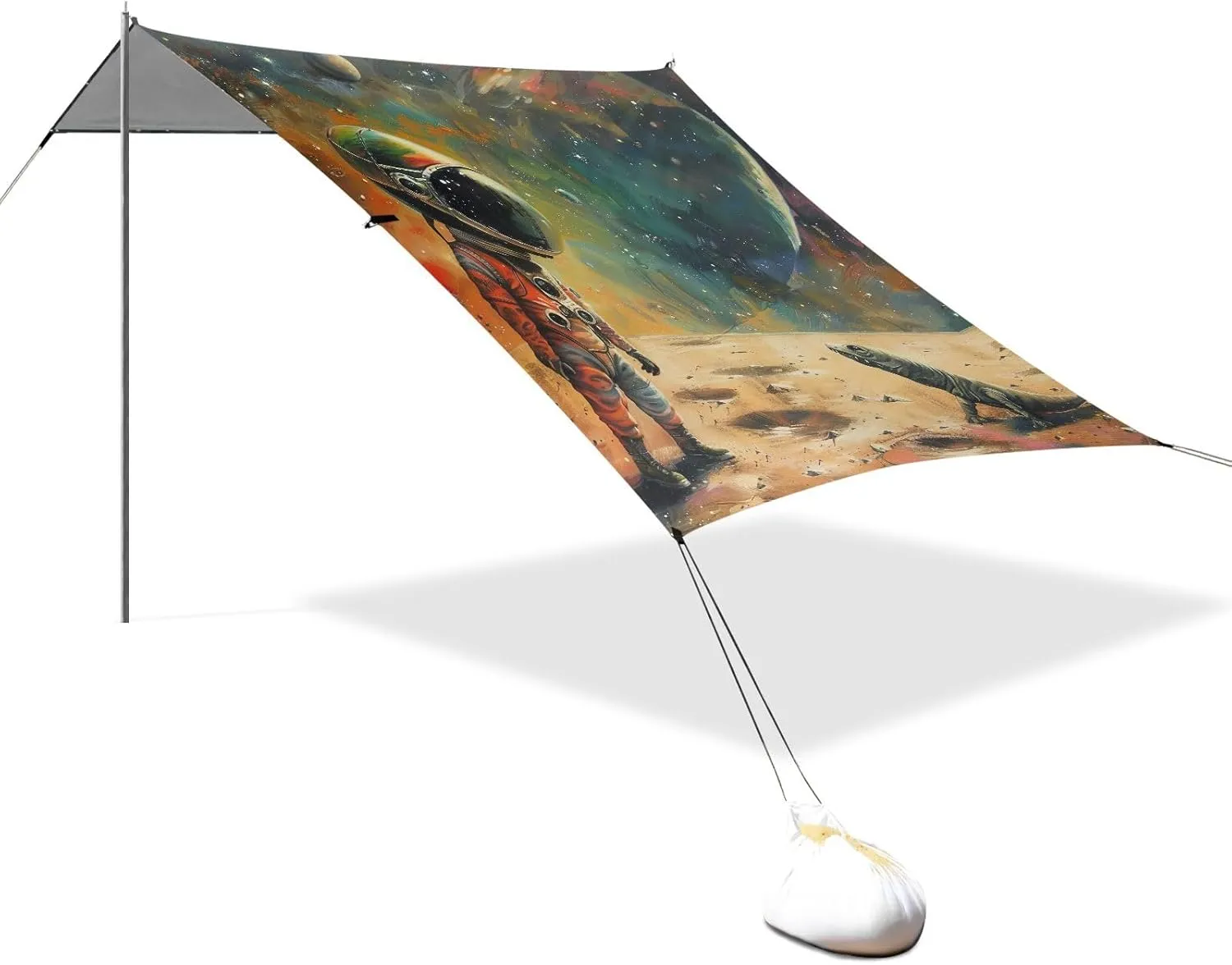 Space Astronaut Beach Canopy Tent Outdoor Sun Shade Patio Pool Camping Sun Shelter 9.2 × 10.5 FT Sunshade with Sandbags Anchor