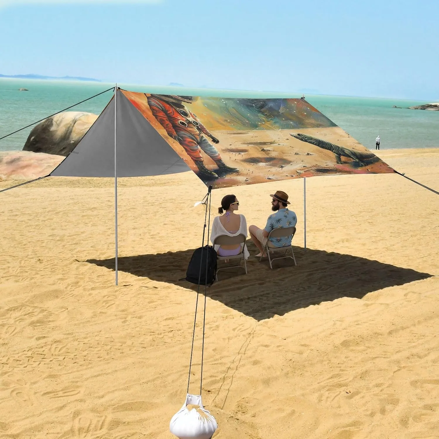 Space Astronaut Beach Canopy Tent Outdoor Sun Shade Patio Pool Camping Sun Shelter 9.2 × 10.5 FT Sunshade with Sandbags Anchor