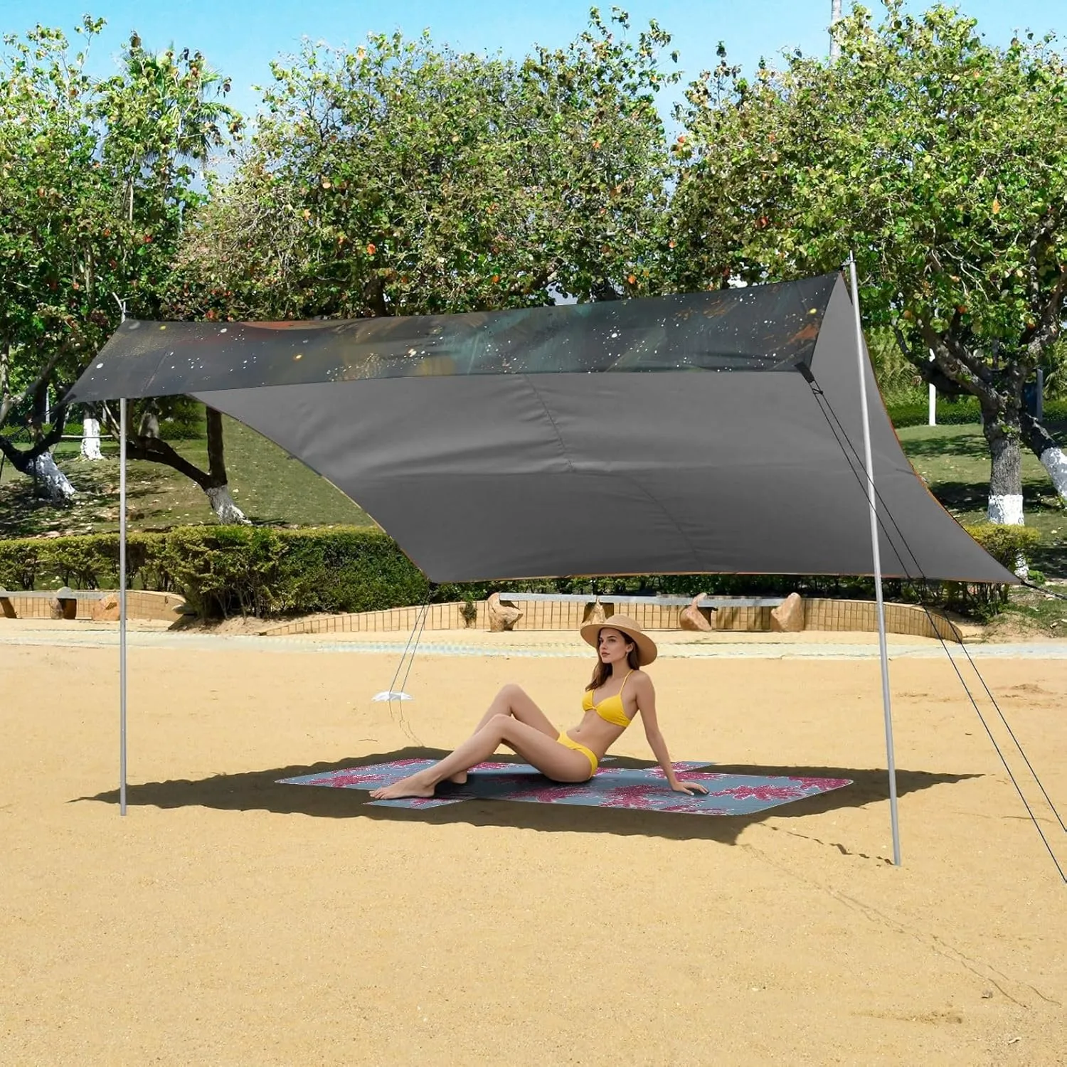 Space Astronaut Beach Canopy Tent Outdoor Sun Shade Patio Pool Camping Sun Shelter 9.2 × 10.5 FT Sunshade with Sandbags Anchor