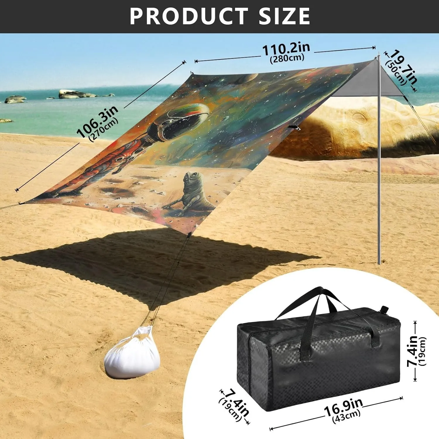 Space Astronaut Beach Canopy Tent Outdoor Sun Shade Patio Pool Camping Sun Shelter 9.2 × 10.5 FT Sunshade with Sandbags Anchor