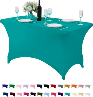 Spandex Table Cover for 4FT Table Universal Fitted Stretch Tablecloth for Party, Banquet, Wedding and Events-Turquoise