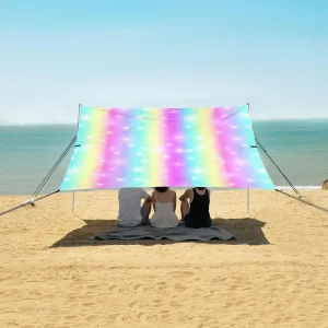 Sparkles and Fish Scales Beach Canopy Tent Anti-UV & Wind Resistant, Shiny Rainbow Camping Sun Shelter Easy Setup Portable,Outdoor Shade Tents with Sandbags,Sand Shovels,Ground Pegs & Stability