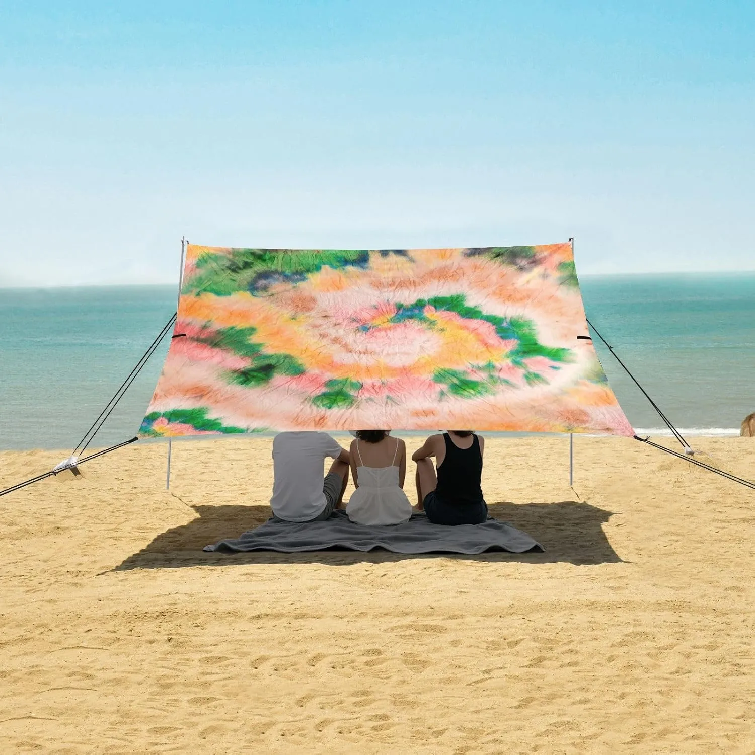 Spiral Tie Dye Beach Canopy Tent Anti-UV & Wind Resistant, Ethnic Art Camping Sun Shelter Easy Setup Portable,Outdoor Shade Tents with Sandbags,Sand Shovels,Ground Pegs & Stability Poles