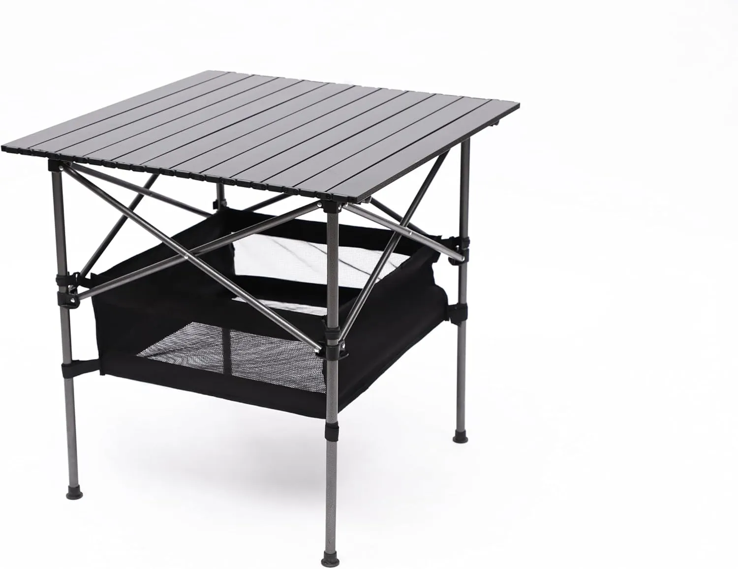 Square Folding Aluminum Table, Lightweight Roll Up Design Portable Outdoor Table with Carry Bag, 120lb Capacity, Water Resistant Surface for Camping, BBQ, Patio, Beach, Black